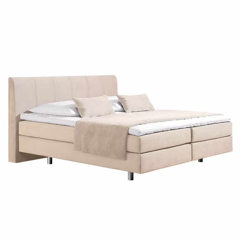 home24 Boxspring Baila 160 x 200 cm beige/ecru geweven stof met H2 pocketveringmatras