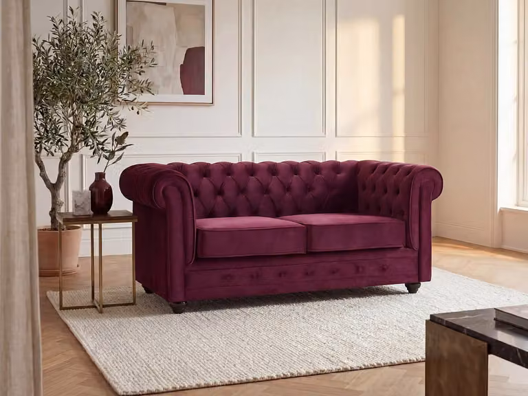 Vente-unique Chesterfield tweezitsbank in purper velours