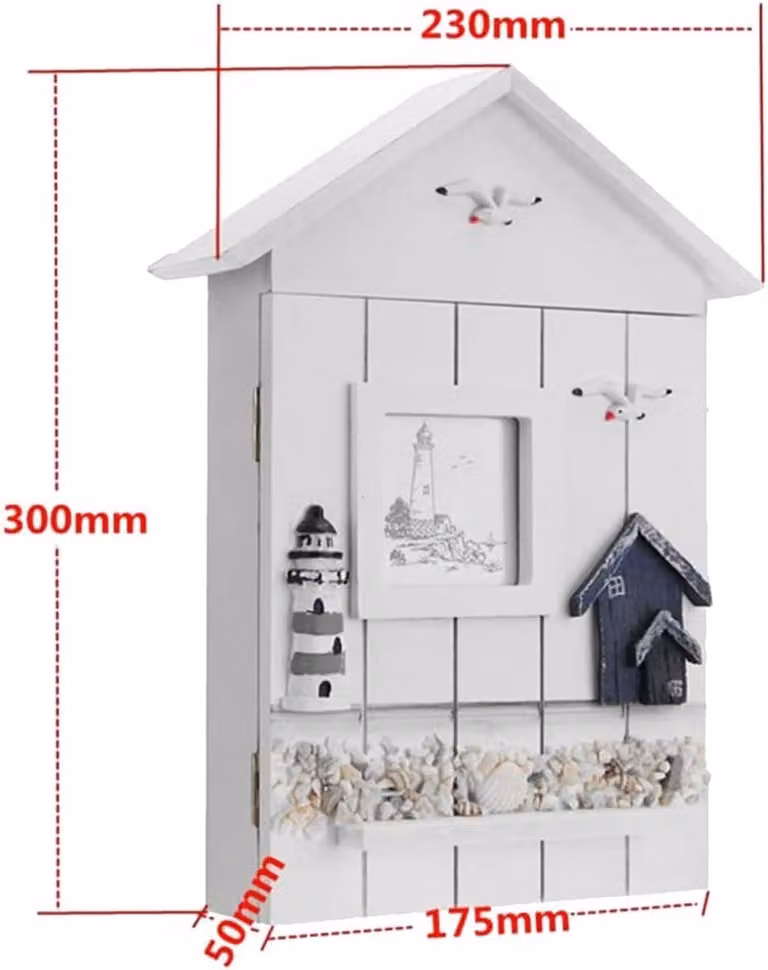 Houten Sleutelkast Wit met Maritiem Design - Wandmontage Opbergdoos - B/D/H: 30 x 23 x 5 cm