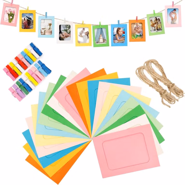 Dailygoods Set van 20 houten fotolijsten met henneptouw - 15 x 10 cm - Kleurrijke wanddecoratie