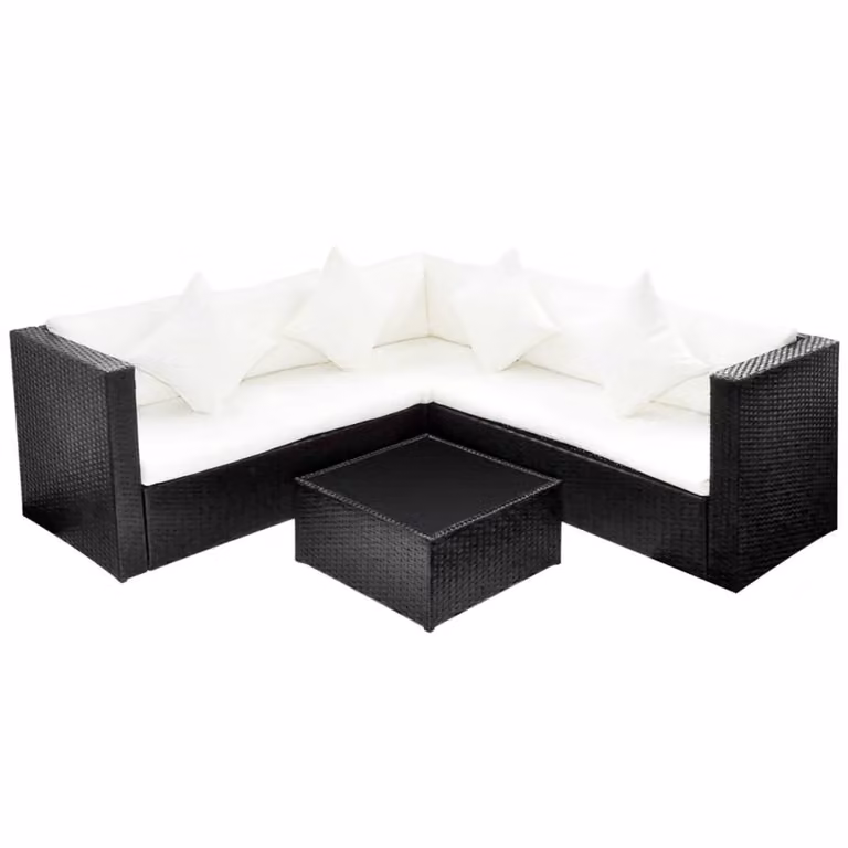 vidaXL 4-delige loungeset voor de tuin met kussens, zwart polyrotan, L-vormig