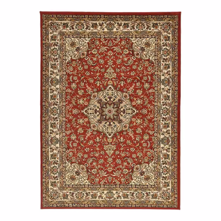 home24 Laagpolig vloerkleed Hamadan rood, platweefsel, B: 240 cm, D: 340 cm