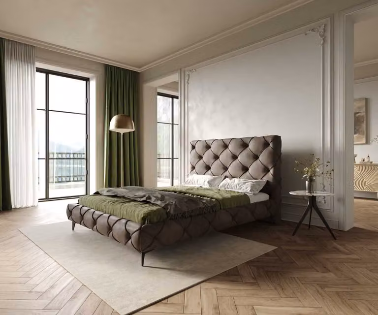 DELIFE Nayara Gestoffeerd Bed Microvezel Taupe B/D/H: 140 x 200 x 112 cm