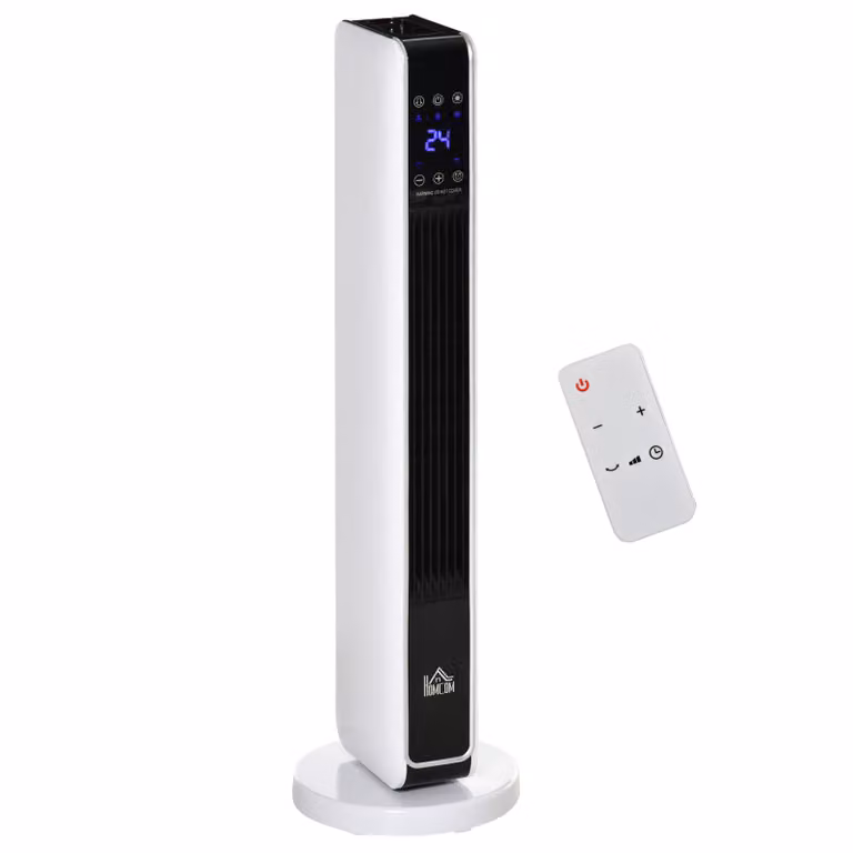 HOMCOM elektrische keramische verwarmingstoren met afstandsbediening en 8-uurs timer, wit/zwart, B/D/H: 21 x 21 x 73 cm