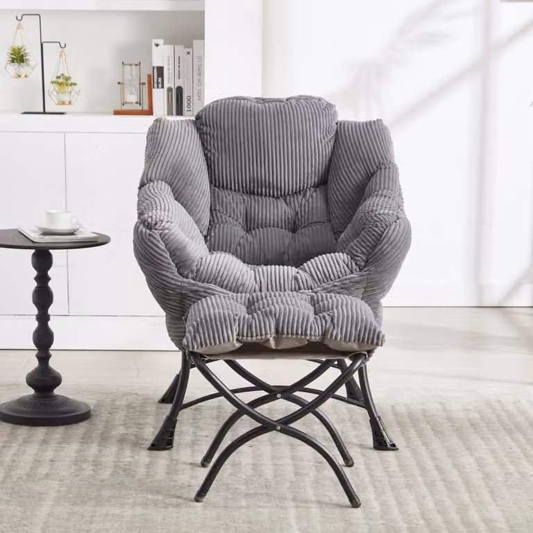 Zubaliya Loungefauteuil met Ottoman en Opbergzak - Grijze Verstelbare Relaxstoel