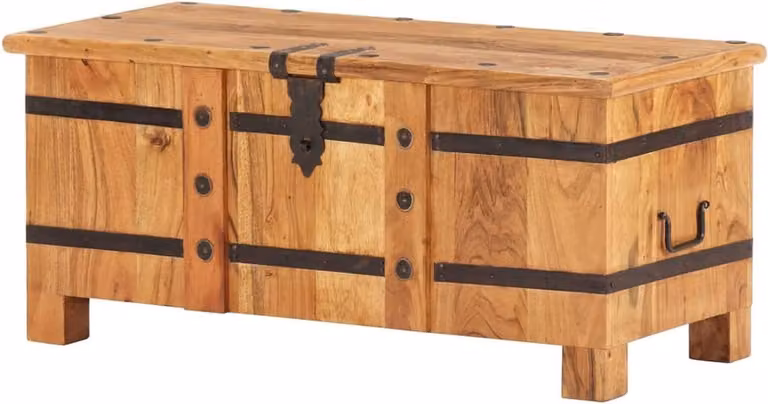 Houten Opbergkist van Massief Acaciahout - Natuurlijk Hout - B/D/H: 90 x 40 x 40 cm