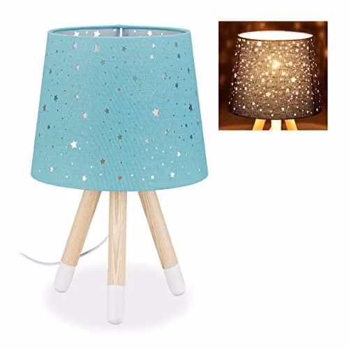 Relaxdays Nachtlamp voor de kinderkamer met stoffen kap en houten details, wit/groen