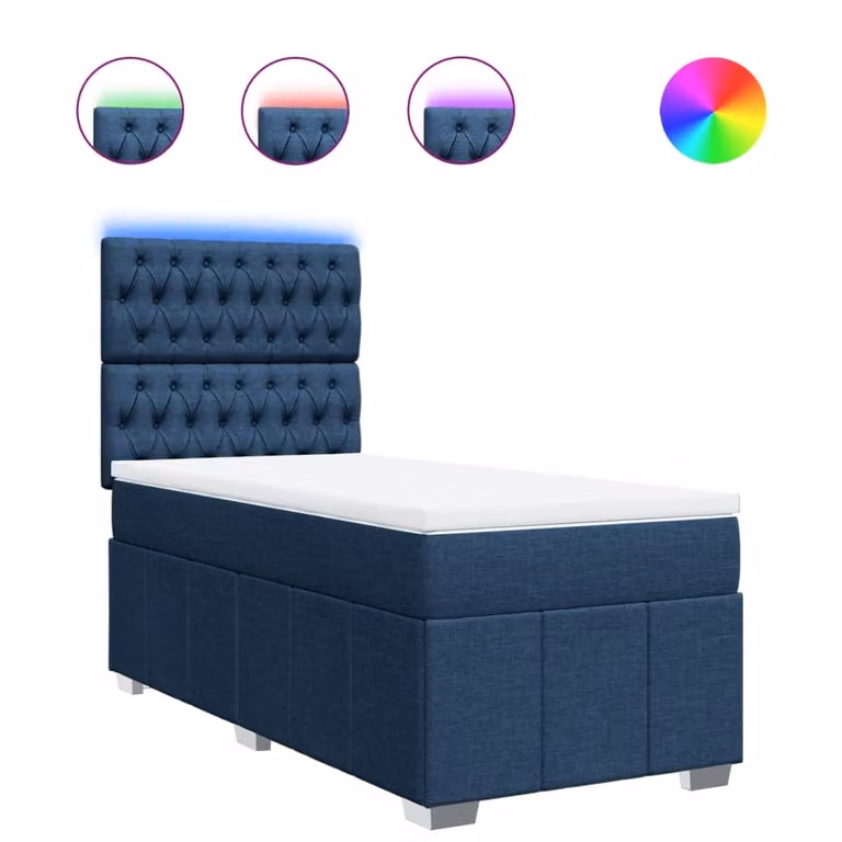 vidaXL Boxspringbed met matras, blauw, 90 x 200 cm, gestoffeerd