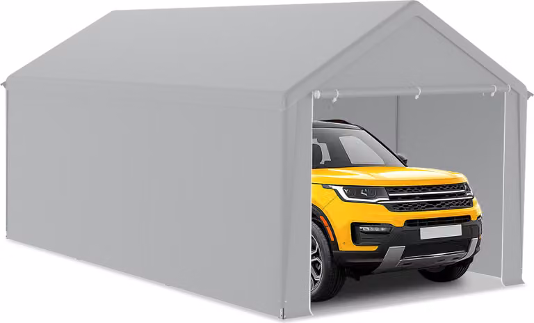 UISEBRT Tentgarage Carport Grijs 3 x 6 meter UV-bestendige Opslagtent voor Auto, SUV of Boot