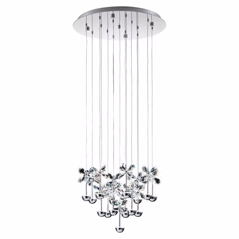 EGLO Pianopoli Design Hanglamp met 15 LED-lichten, Chroom en Transparant Glas, 50 cm