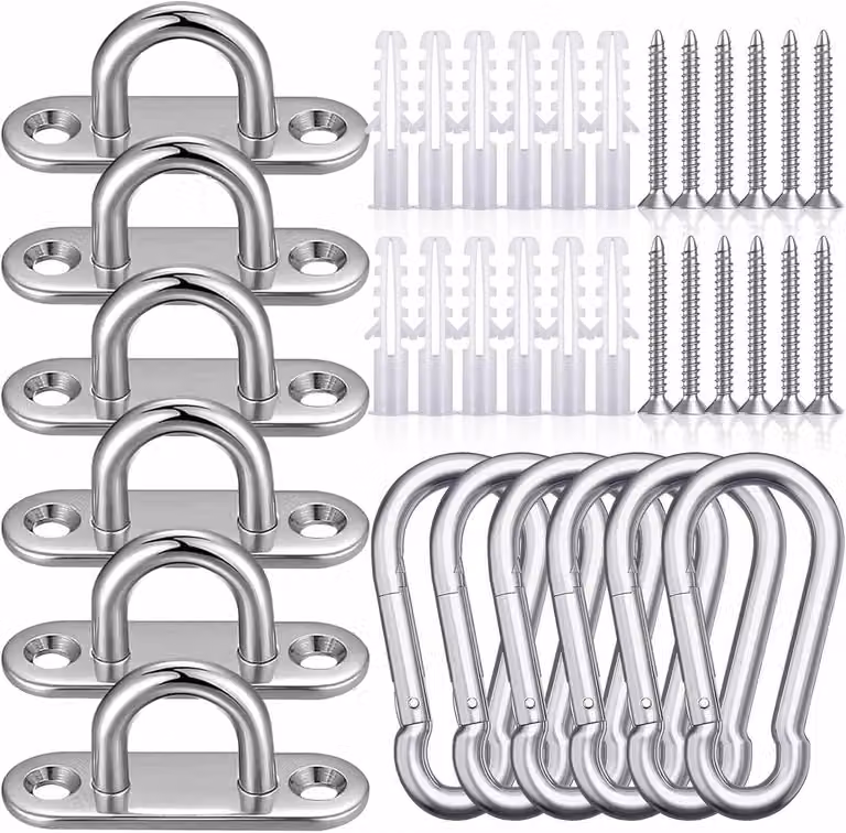 Oogplaten set van roestvrij staal voor wand- en plafondbevestiging, M5 x 45mm, Zilver