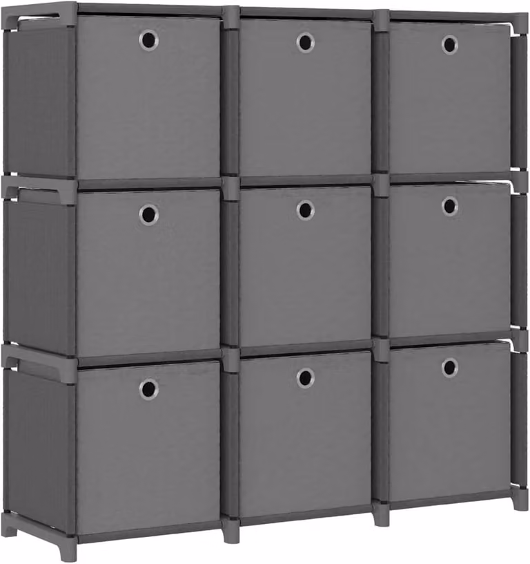 Grijs Opbergunit met 9 Open Vakken en Kubussen - B/D/H: 103 x 30 x 107,5 cm