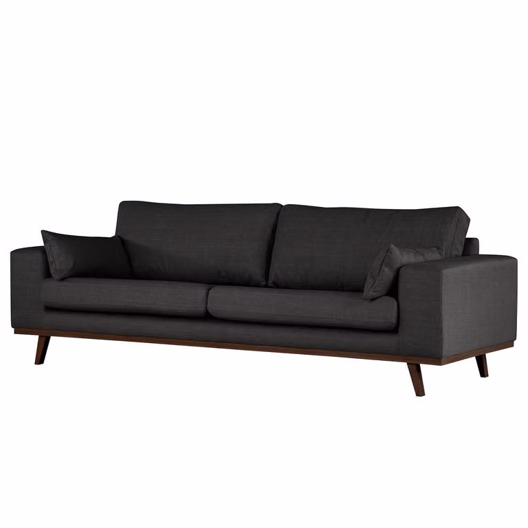 home24 Otrera 3-zitsbank in grijs/zwart structuurstof met donker beukenhout, B/D/H: 237 x 81 x 88 cm