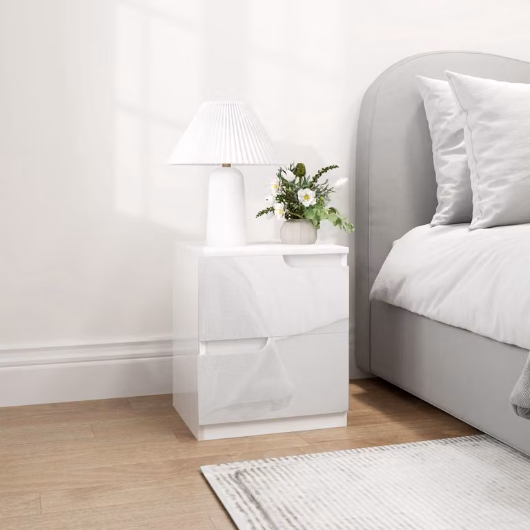 Modern wit nachtkastje met lades van spaanplaat, B: 40 cm, D: 48 cm, H: 40 cm