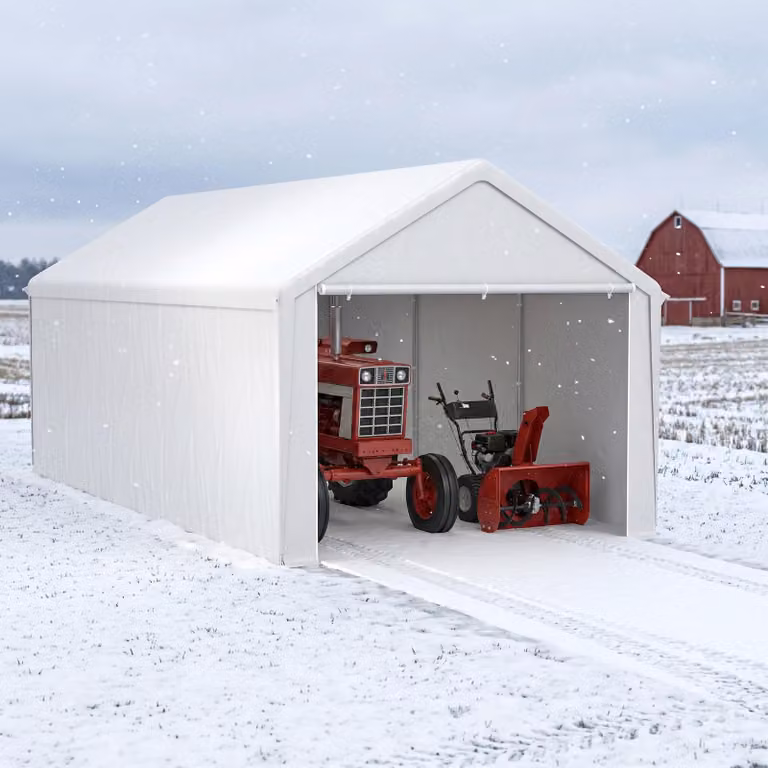 YARDIN Voertuigcarport van verzinkt staal met waterdicht PE-doek, Wit, 3 x 6 m