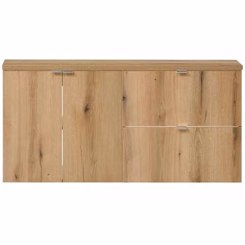 en.casa Newport Dubbele wastafelonderkast met 2 lades en 2 deuren, eikenkleurig, B/D/H: 120 x 60 x 40 cm