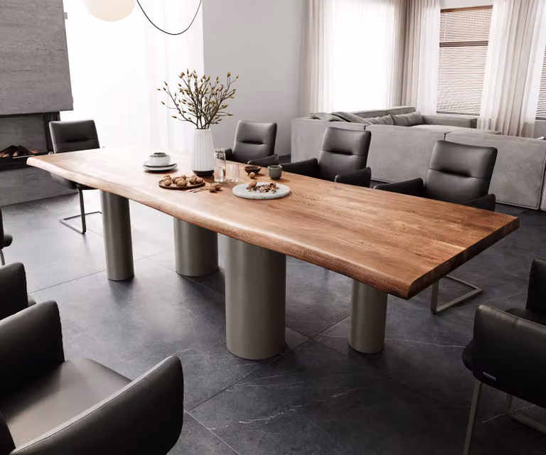 DELIFE Eetkamertafel Edge van acacia hout en metaal, Bruin, B/D/H: 300 x 100 x 74,5 cm