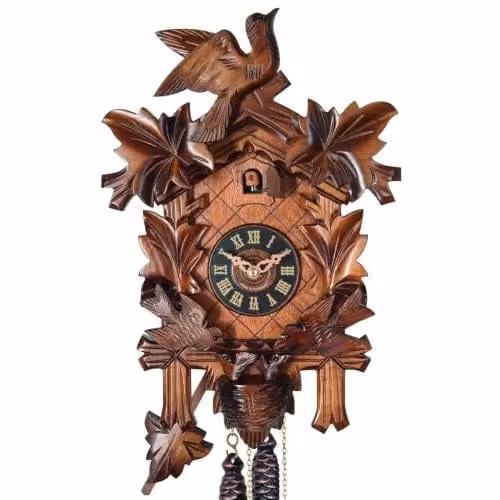 Engstler Koekoeksklok met 8-daags kettinguurwerk en vogelmotief in notenhout, 33 cm