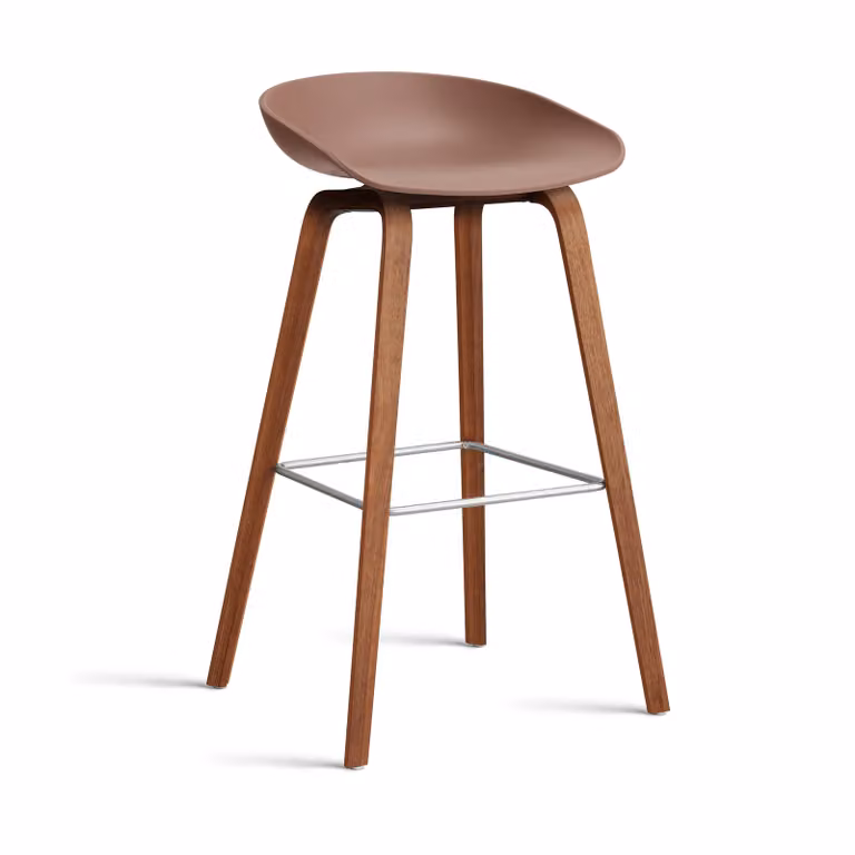 HAY About a Stool 32 High barkruk walnoot onderstel Soft brick met roestvrijstalen steun
