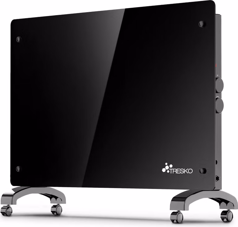 TRESKO Elektroheizung Zwart 1500W Glaskonvector Wandverwarming voor Badkamer