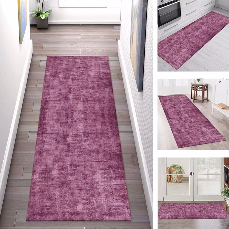 Wasbaar antislip vloerkleed loper voor hal of woonkamer, roze, 60 x 150 cm
