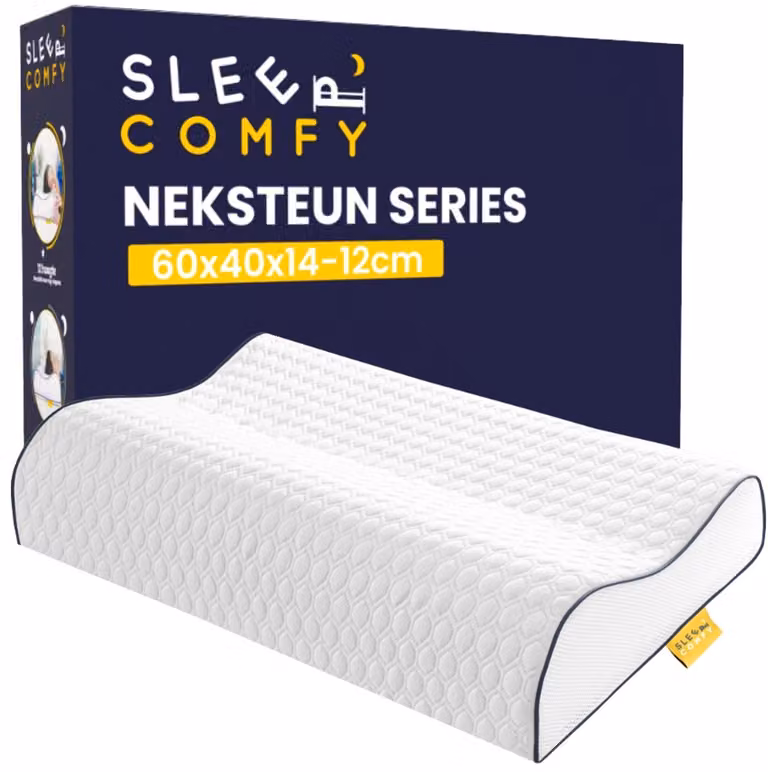 Sleep Comfy Neksteun Serie Traagschuim Hoofdkussen XXL - Orthopedisch en Ergonomisch - B/D/H: 60 x 40 x 14/12 cm