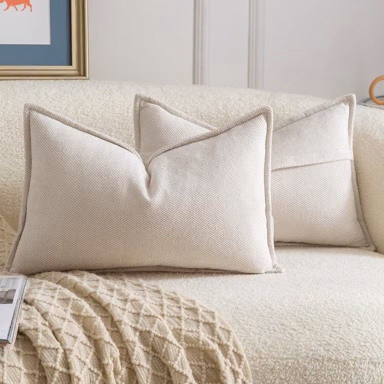 Set van 2 Chenille Kussenhoezen met Franjes Beige - 40 x 60 cm - Decoratieve Boho Kussens voor de Woonkamer