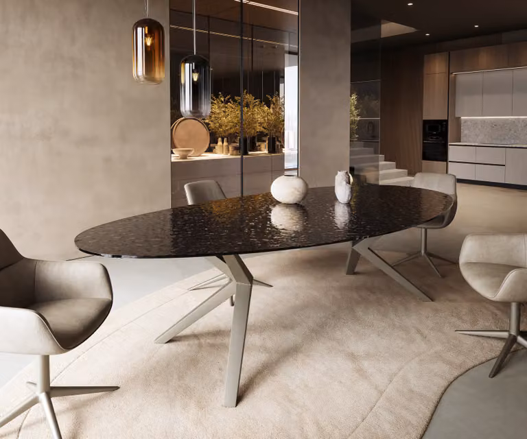 DELIFE Eetkamertafel Edge Ovaal - Zwart - Keramisch Reliëfglas - B: 280 cm, D: 130 cm, H: 76 cm