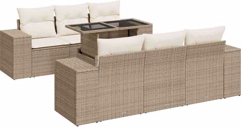 vidaXL 7-delige tuinmeubelset met kussens, beige, polyrotan