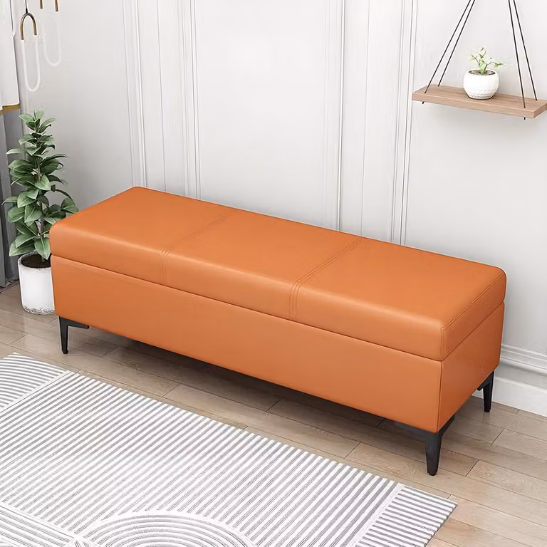 Oranje Opbergbank Ottomaanse Poef met Schuim met Hoge Dichtheid B/D/H: 80 x 40 x 42 cm
