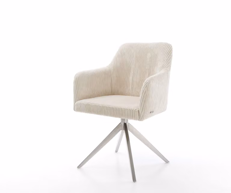DELIFE Eetkamerstoel met armleuningen beige corduroy en zilverkleurig metalen onderstel