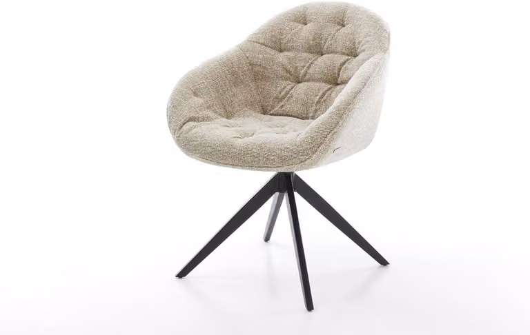 DELIFE Eetkamerstoel Gaio-Flex met kruisframe, zwart, beige geweven stof, 360 graden draaibaar met rocker-functie