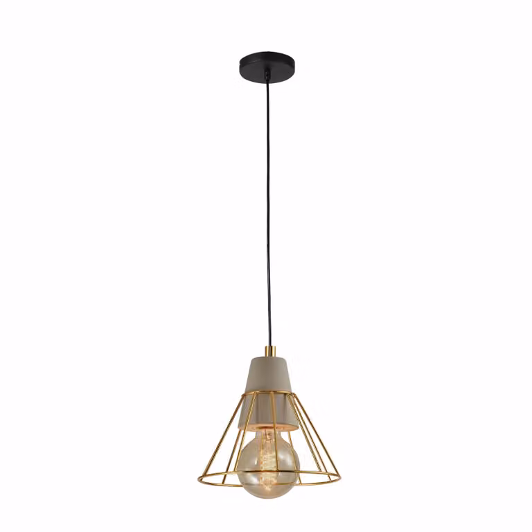 QUVIO Hanglamp industrieel - Beton met prismavormige kooi - Diameter: 18 cm