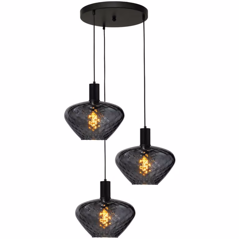 Masterlight Porto 3-lichts vide hanglamp - zwart - Blossom smoke glas