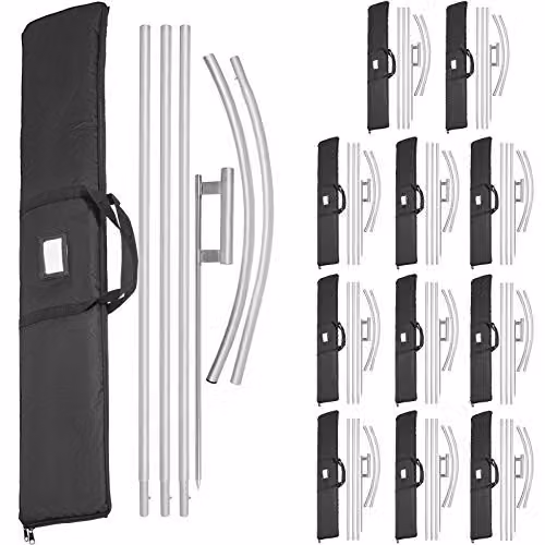 VEVOR Set van 6 Polyester Swooper Vlaggen met Aluminium Vlaggenmasten en Grondpen, Zilver