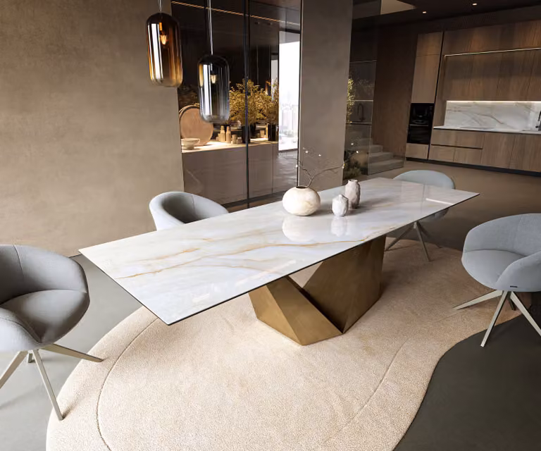 DELIFE Eettafel Edge Keramiek Onyx Pearl Prisma Metallic Goud B: 300 cm, D: 100 cm