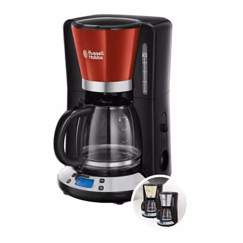 Russell Hobbs Colours Plus+ Digitaal Filterkoffiezetapparaat Flame Red met Glazen Kan, 1,25 l