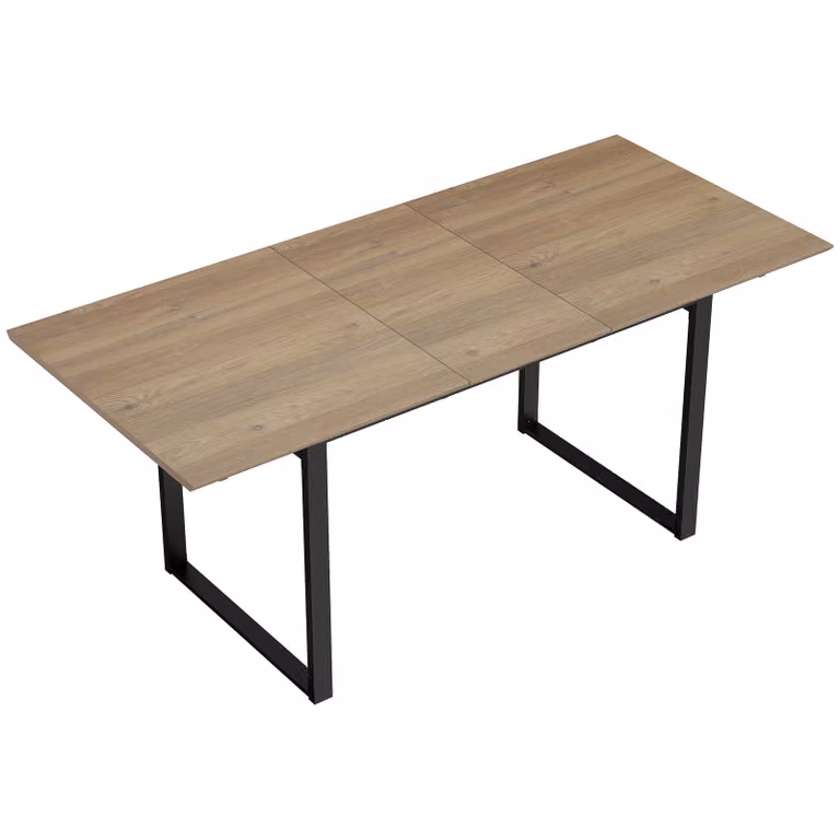 HOMCOM Uitschuifbare eettafel met verlengingsblad, industrieel design, naturel hout en staal, B/D/H: 180 x 80 x 75 cm