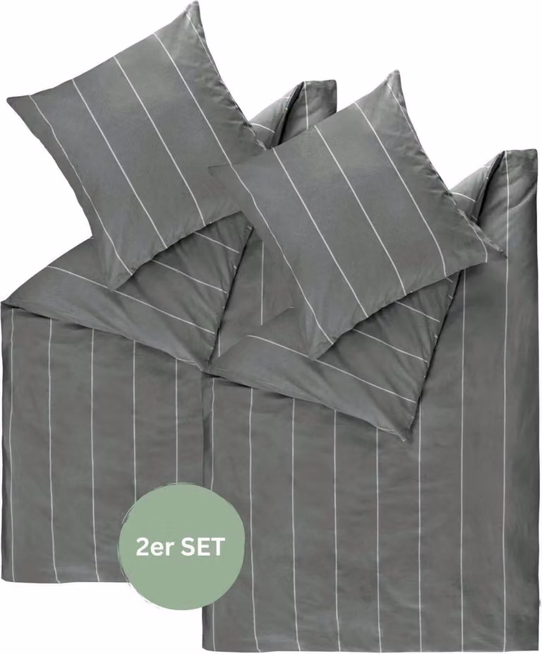 ESPRIT HARPLINES Versterkte kussenslopen en beddengoed set, Anthraciet, 140 x 200 cm, 2-delig