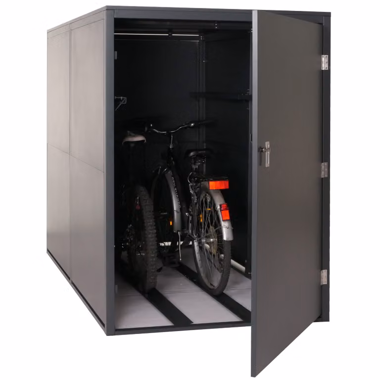 Mendler Fietsenstallingsgarage voor 2 fietsen, model HWC-L56c, antraciet, B/D/H: 160 x 113 x 209 cm