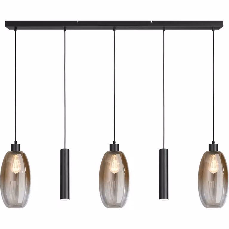Masterlight Glazen hanglamp Olive zwart met transparante bollen, 3x Ø 18,5 cm