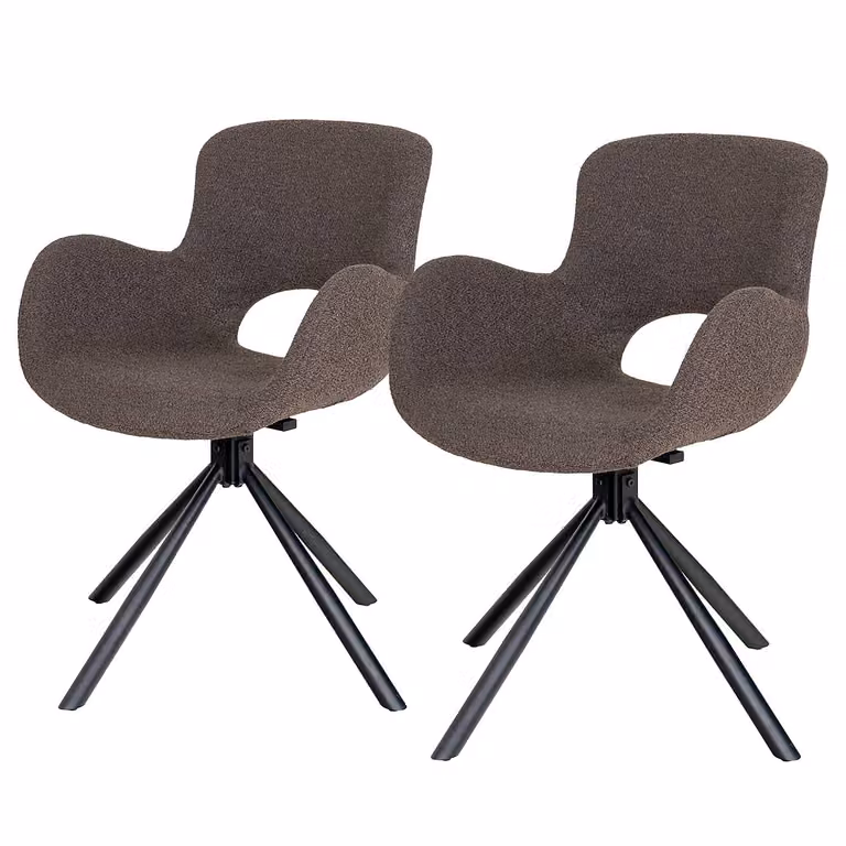 House Nordic Amorim Eetkamerstoel Set van 2 Mushroom Bouclé Draaibaar Beige/Bruin B/D/H: 59 x 58 x 83 cm