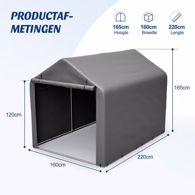 GIHAUVIA Fietstent voor 2–4 Fietsen, Winterbestendige Carport met UV-beschermend PE-dak, Donkergrijs, B/D/H: 220 x 160 x 166 cm