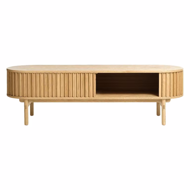Nest of Nora Rana Tv meubel - Ovaal met schuifdeuren en lade - Eiken fineer - Naturel - B: 160 cm, H: 45 cm, D: 48 cm