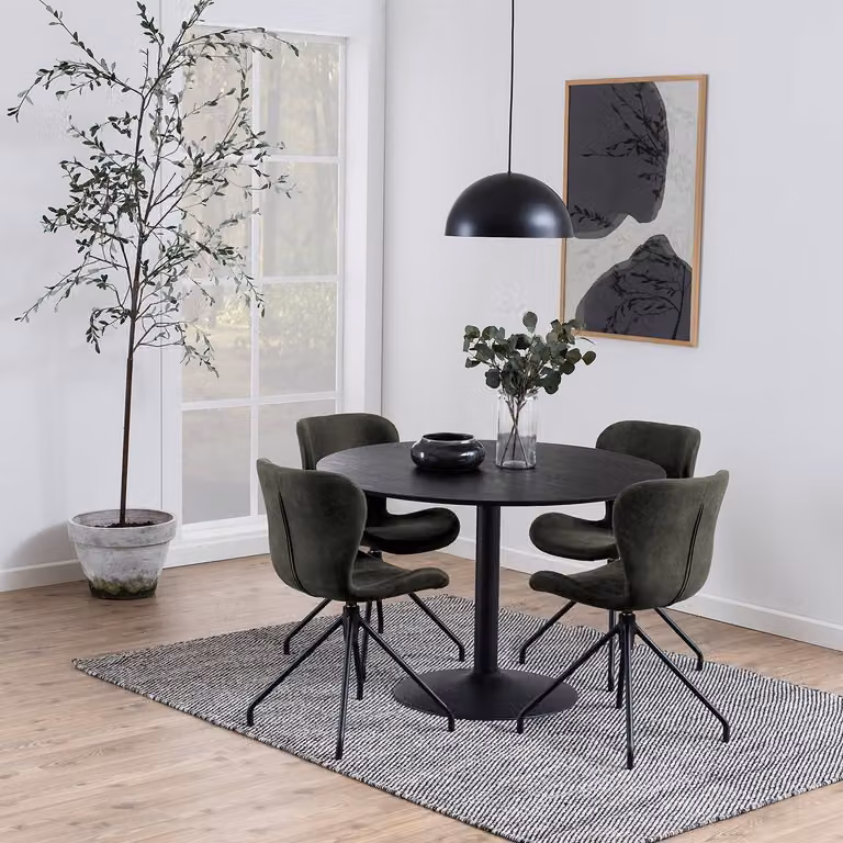 Sohome Moderne Ronde Eettafel in Zwart met Centrale Kolom, Diameter: 110 cm