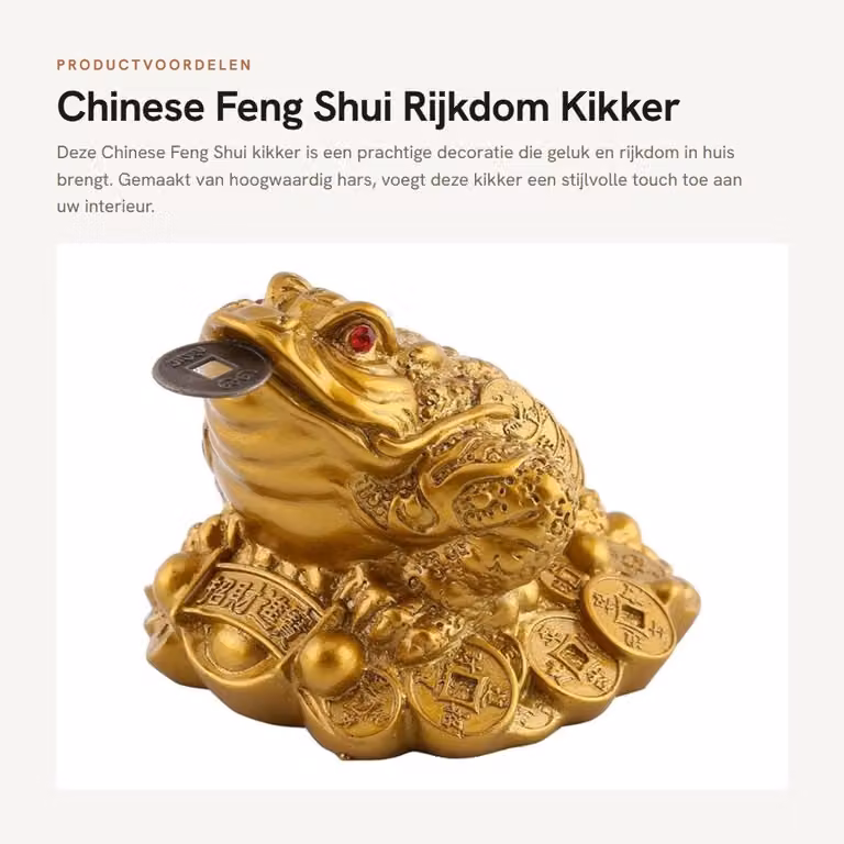 Dailygoods Gelukskikker van Hars - Gouden Feng Shui Decoratie - B/D/H: 6,5 x 6 x 5 cm