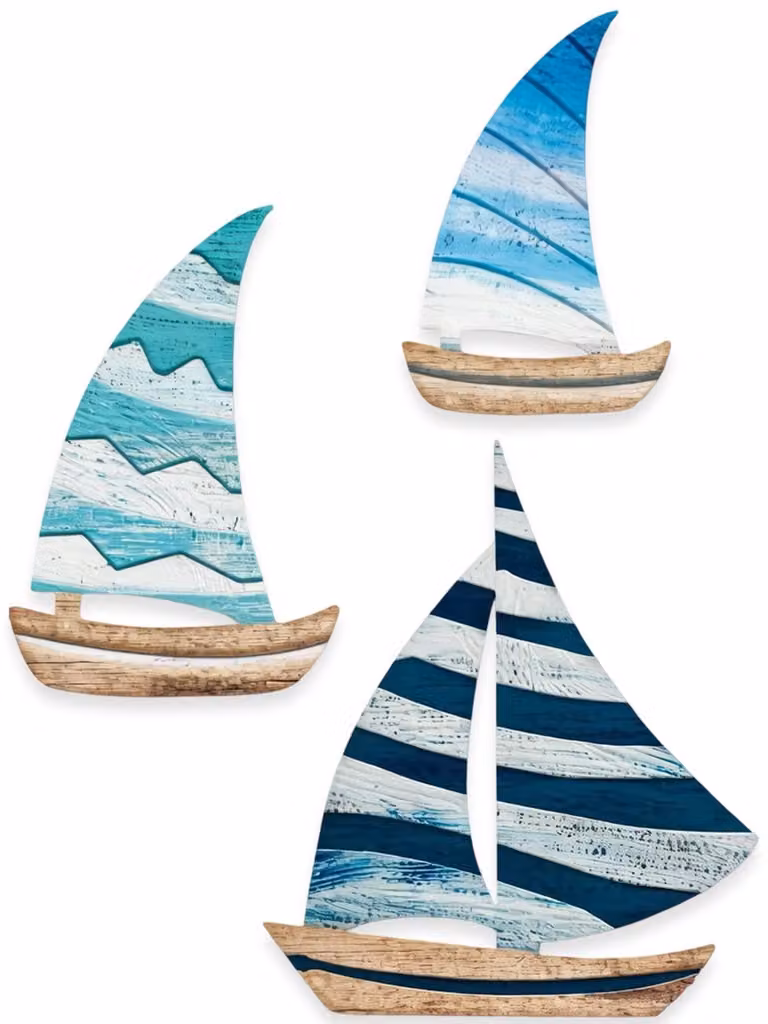 3-delige set Wanddecoratie Zeilboot in Blauw voor badkamer en woonkamer