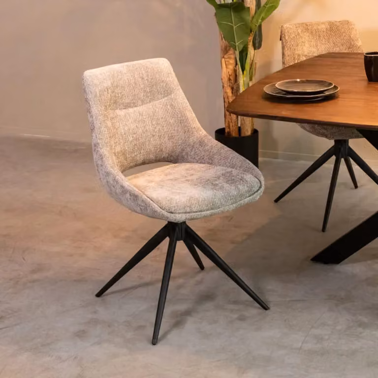 Label51 Eetkamerstoel Marlow Elite - Stone - Zwart Metaal