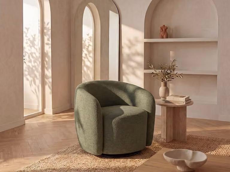 VEREIDE Draaifauteuil in olijfgroene stof voor volwassenen