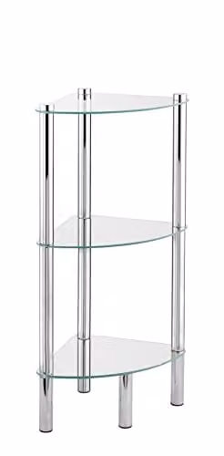 WENKO Yago Hoekplank met 3 glazen planken, zilver, B/D/H: 30 x 74 x 30 cm